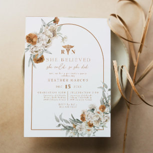 Invitation BOHEME Terracotta Floral Boho RN Nurse Graduation