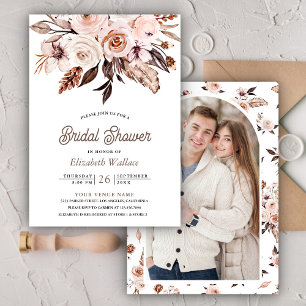 Invitation Bohème Terreux Ivoire Floral Photo Baby Shower de