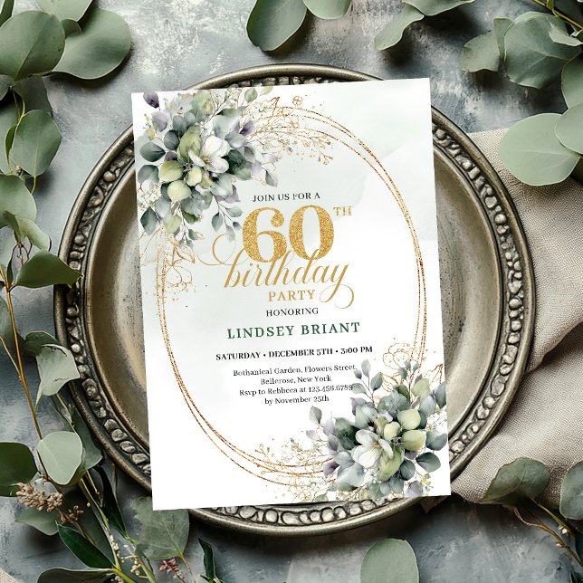 Invitation Bohème Verte pour les 60 ans Botanique (Botanical 60th Birthday Boho Green Invite

)