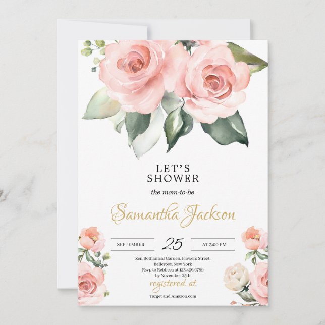 Invitation Bohemian Boho rose vif Baby shower or floral (Devant)