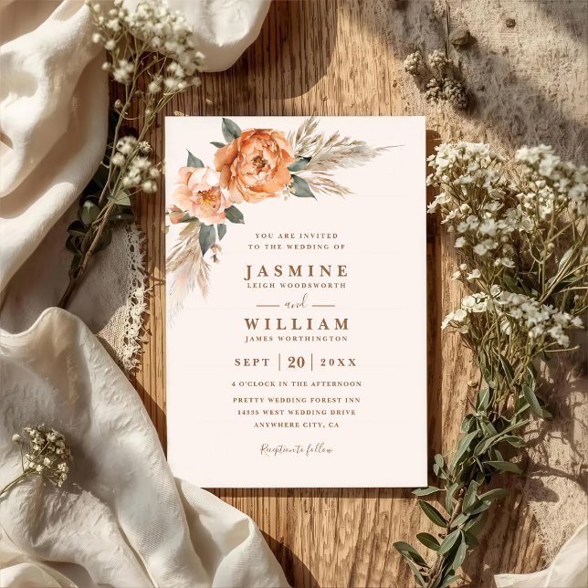 Invitation Bohemian Bouquet Rustic Elegant QR Code Wedding (Créateur téléchargé)