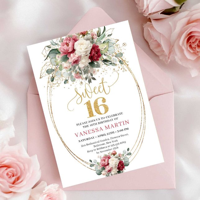 Invitation Bohemian Burgundy Blush Greenery Sweet 16 Invites (Bohemian Burgundy Blush Greenery Sweet 16 Invitation)