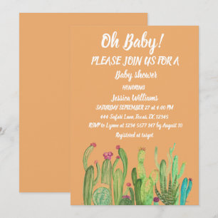 Invitation Bohemian Cactus Arizona Boy Girl Watercolor Baby