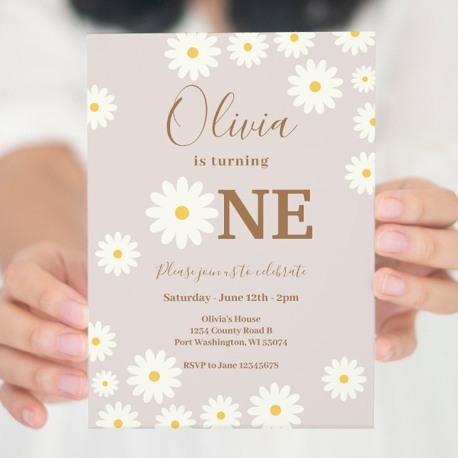 Invitation Bohemian Daisy Floral 1er anniversaire (Créateur téléchargé)