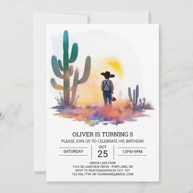 Invitation Bohemian Digital Cowboy Anniversaire (Devant)