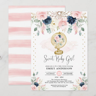 Invitation Bohemian Dreamcatcher Navy Blush Gold Baby shower