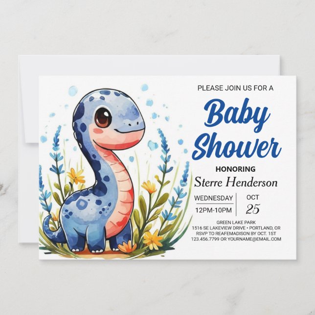 Invitation Bohemian Funny Printable Dinosaur Boy Baby shower (Devant)