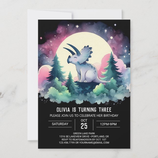 Invitation Bohemian Kids Triceratops Anniversaire (Devant)