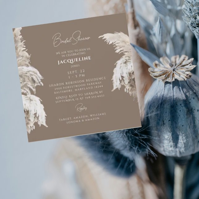 Invitation Bohemian Lush Boho Brown Carré Fête des mariées (Créateur téléchargé)