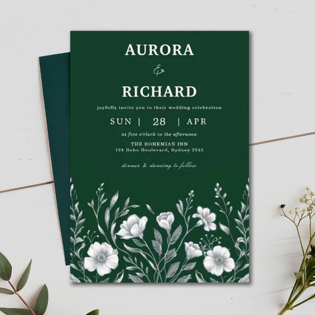 Invitation Bohemian Luxury Emerald Green Automne Mariage (Créateur téléchargé)