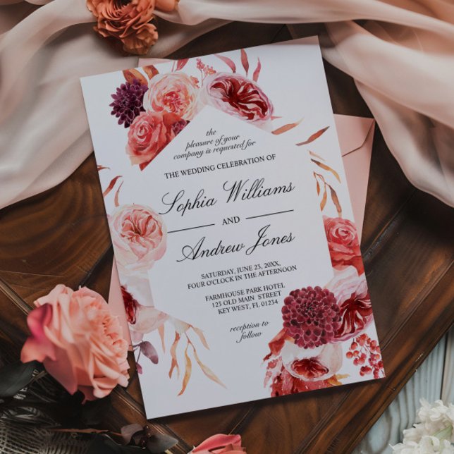 Invitation Bohemian Marsala English Rose Wedding (Créateur téléchargé)