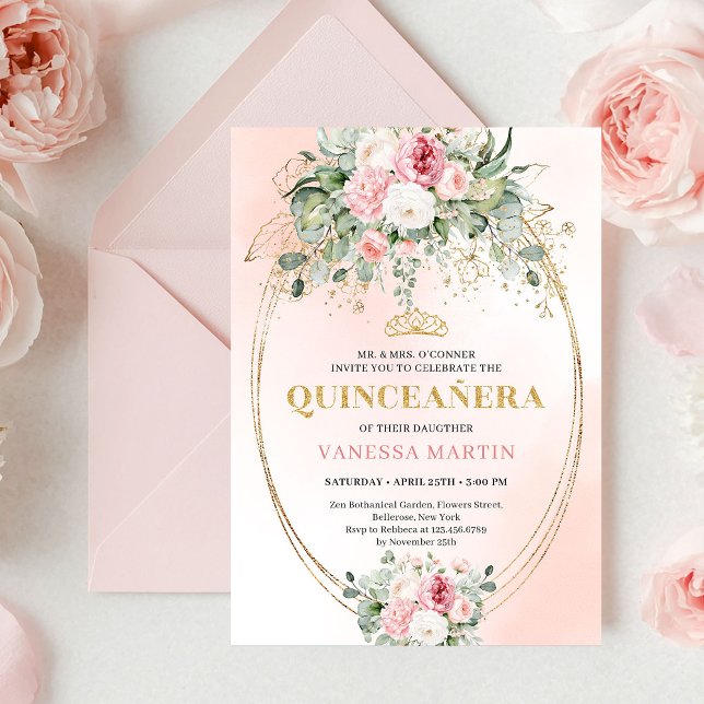 Invitation Bohemian Pale Pink Rose Gold Quinceañera Card (Bohemian Pale Pink Rose Gold Quinceañera Card

)