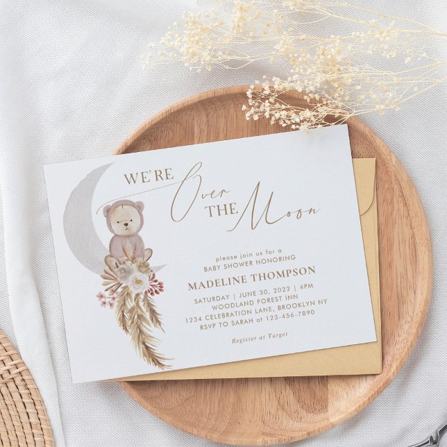 Invitation Bohemian Pampas Over the Moon Bear Baby Shower (Créateur téléchargé)