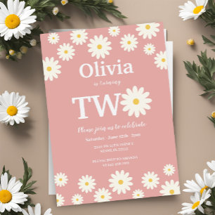 Invitation Bohemian Pink Daisy Floral 2e fête d'anniversaire