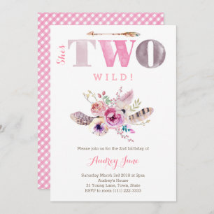 Invitation Bohemian She's Two Wild 2e anniversaire Party, Gir