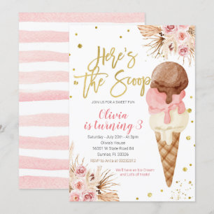 Invitation Bohemian Voici le scoop Ice Cream Birthday