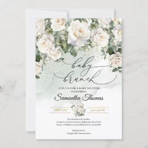 Invitation Bohemian White Roses and Eucalyptus baby brunch