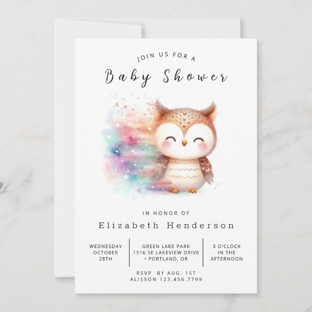 Invitation Bohemian Woods Owl Baby shower (Devant)