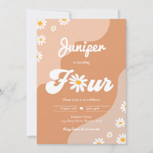 Invitation Boho 4th Birthday Daisy Floral Super 70's Party