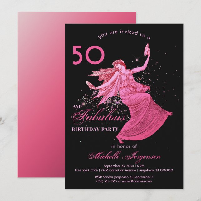 Invitation Boho 50e anniversaire Femme Pink Dancer Parties sc (Devant / Derrière)