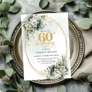 Invitation Boho 60e Anniversaire Vert Poussiéreux 