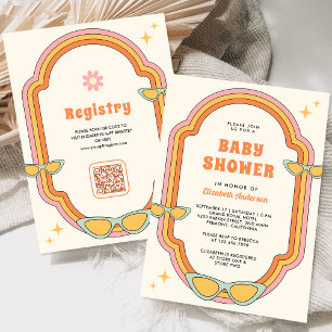 Invitation Boho 70s Rétro Cadre Coloré Groovy Baby Shower