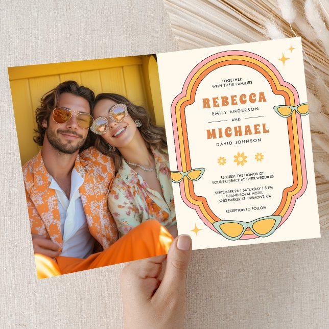 Invitation Boho 70s Retro Colorful Groovy Frame Wedding (Créateur téléchargé)