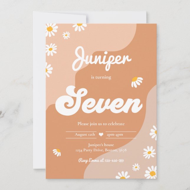Invitation Boho 7e anniversaire Daisy Floral Super 70's Party (Devant)