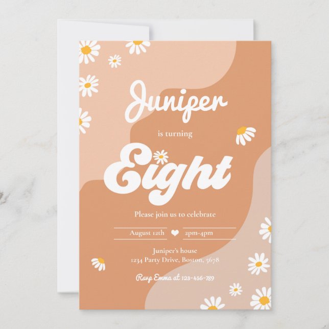 Invitation Boho 8e anniversaire Daisy Floral Super 70's Party (Devant)
