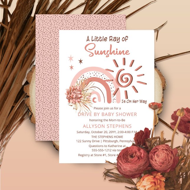 Invitation Boho A Ray of Sunshine Drive By Girl Baby shower (Créateur téléchargé)