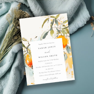 Invitation Boho Abstrait Sketchy Orange Garden Mariage