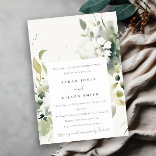 Invitation Boho Abstrait vert blanc Fiançailles floral