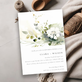 Invitation Boho Abstrait Vert Blanc Floral Dîner de répétitio