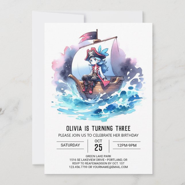 Invitation Boho Adorable Pirate Anniversaire (Devant)