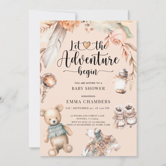 Invitation Boho Adventure commence Baby shower Neutre Genre (Devant)