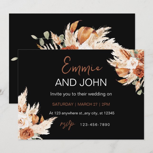 Invitation Boho Aesthétique Aquarelle Mariage de automne Invi (Devant / Derrière)