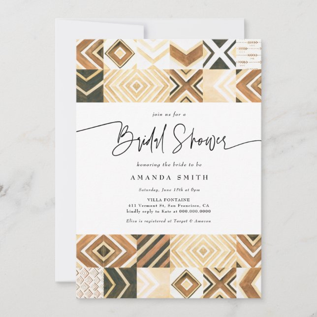 Invitation Boho African Tiles Safari Earth Tone Fête des mari (Devant)