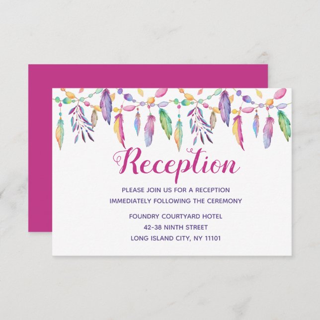 Invitation Boho Amérindien Plume Violette Mariage Indien (Devant / Derrière)