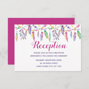 Invitation Boho Amérindien Plumes violettes Mariage Indien