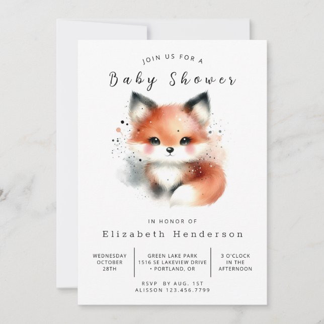 Invitation Boho Animal Friends Fox Baby shower (Devant)