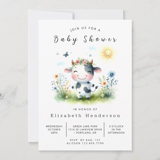 Invitation Boho Animal Fun Baby shower Vache (Devant)
