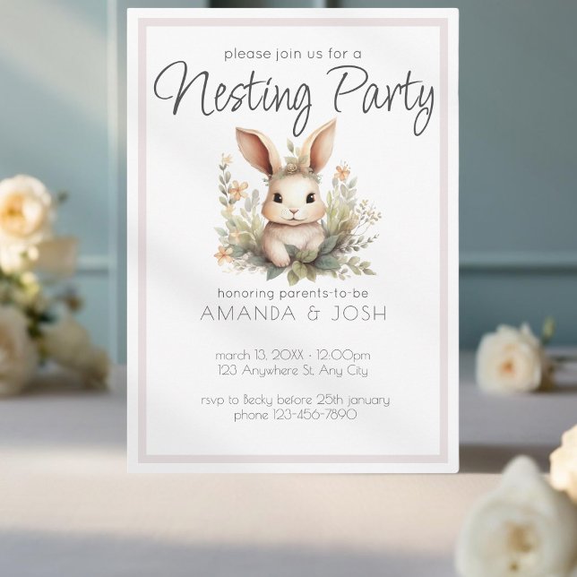 Invitation Boho animaux mignon lapin botanique Nesting Party (Créateur téléchargé)