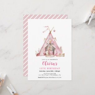Invitation Boho Anniversaire Ado fille Fête de bois Invitatio