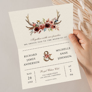 Invitation Boho Antilopes Terracotta Floral Code QR Mariage