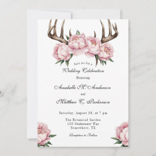 Invitation Boho Antler avec des pivoines roses Célébration du