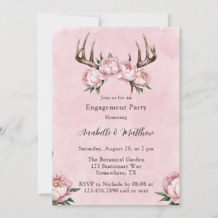 Invitation Boho Antler avec Pink Peonies Partie d'engagement