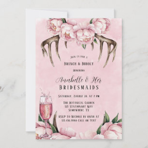 Invitation Boho Antler et pivoines roses Brunch & Bubbly