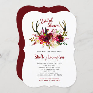 Invitation Boho Antlers Marsala Fête des mariées florale