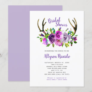 Invitation Boho Antlers Purple Mix Floral Fête de l'mariée