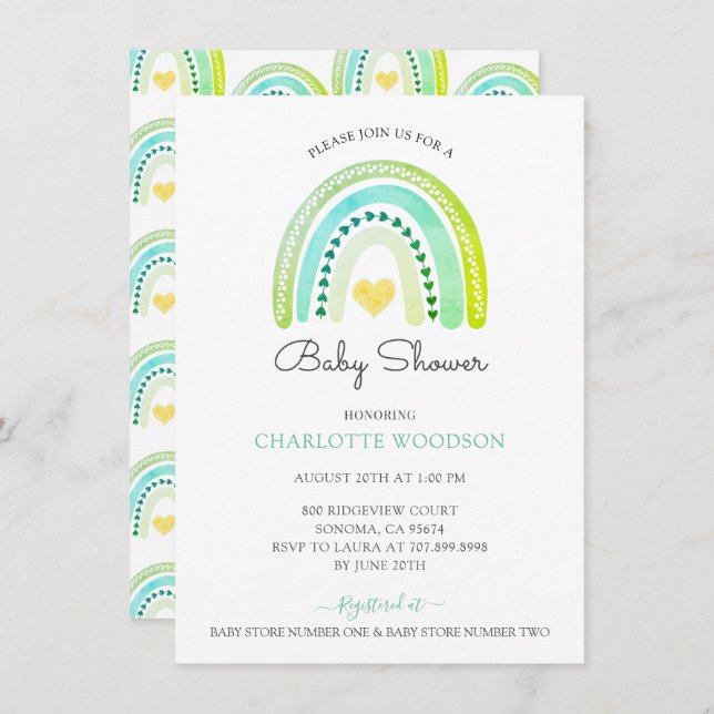 Invitation Boho Aquarelle arc-en-ciel Baby Boy Douche (Devant / Derrière)